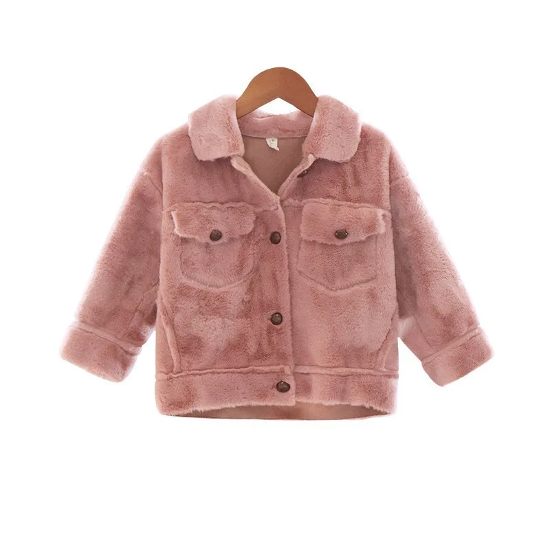 pink kids clothes School Faux Fur Baby Coat Autumn Winter Pockets Single Breasted Teenage Jacket Coat Girl Pink Purple White Khaki Tops Children - Цвет: pink kids clothes