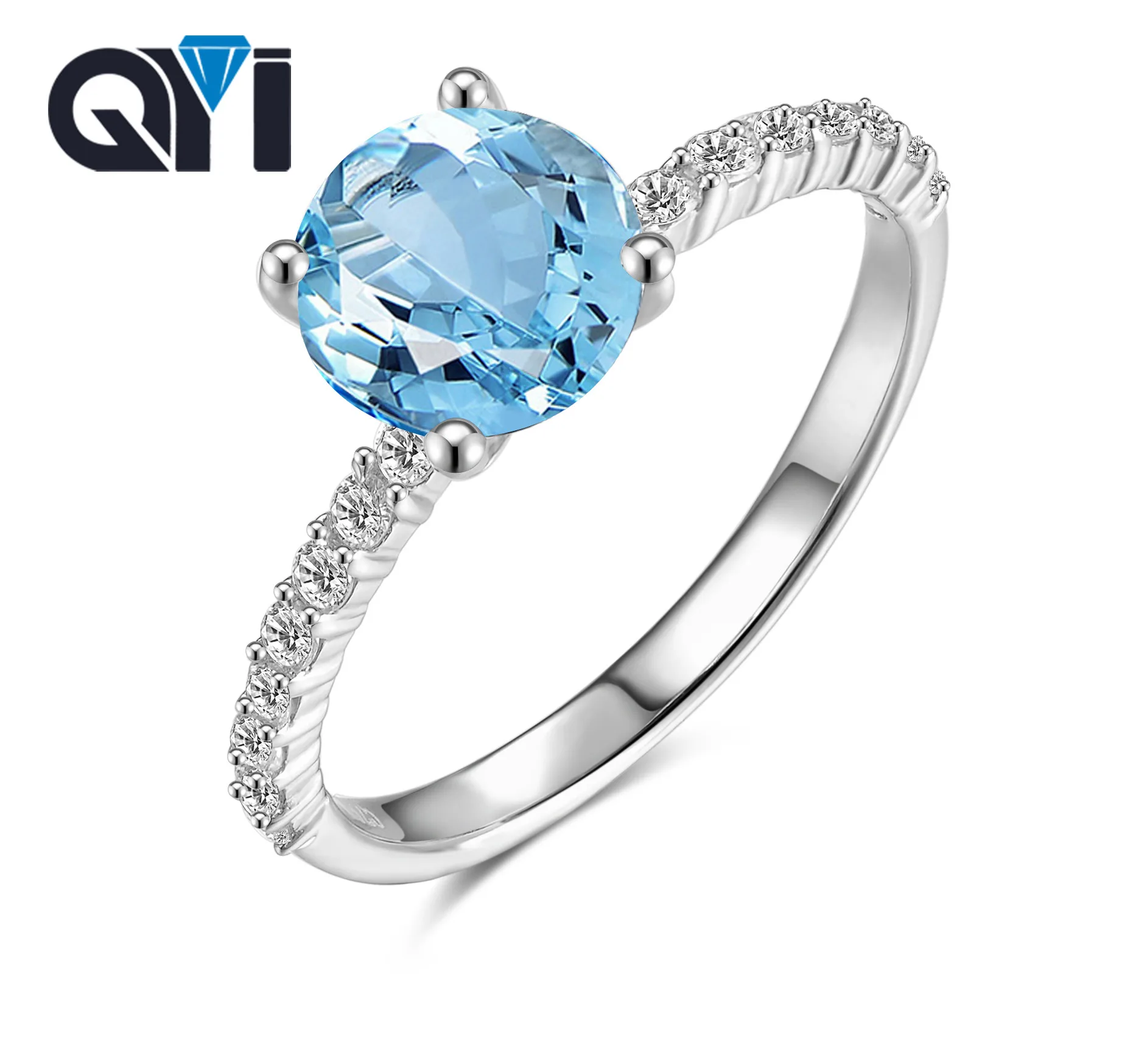 QYI натуральный небесно голубого топаза 925 пробы серебро 100% 1 25 Ct Топаз Круглой