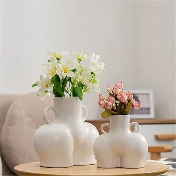 

Tabletop Vase Body Art Bust Statue Ceramic Flower Holder Crafts Figurines Home Decoration Modern Pot