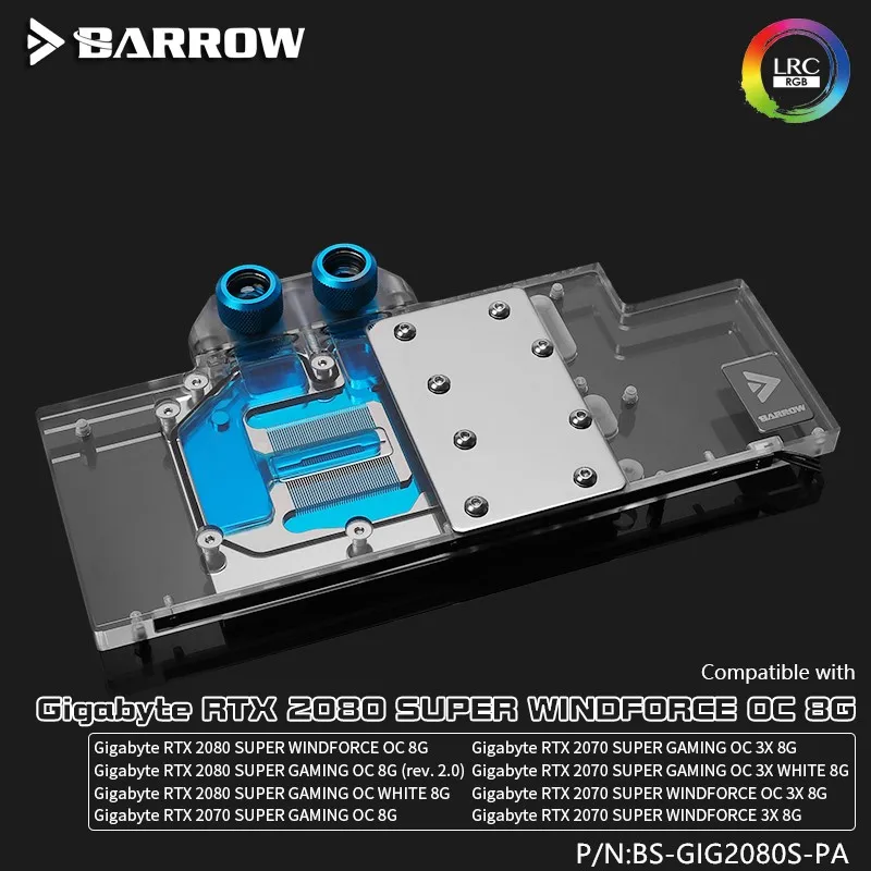 Графический блок Barrow для Gigabyte RTX 2080 2070 SUPER GAMING OC полностью закрытый радиатор LRC2.0 5