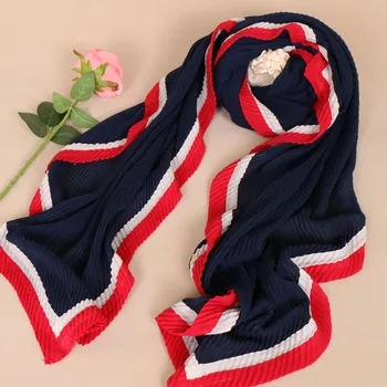 

90*180cm Over Size Women Wrinkle Crinkle Bubble Cotton Scarf Muslim Hijab Scarf Turban Head Wrap Solid Color Pleated Scarves
