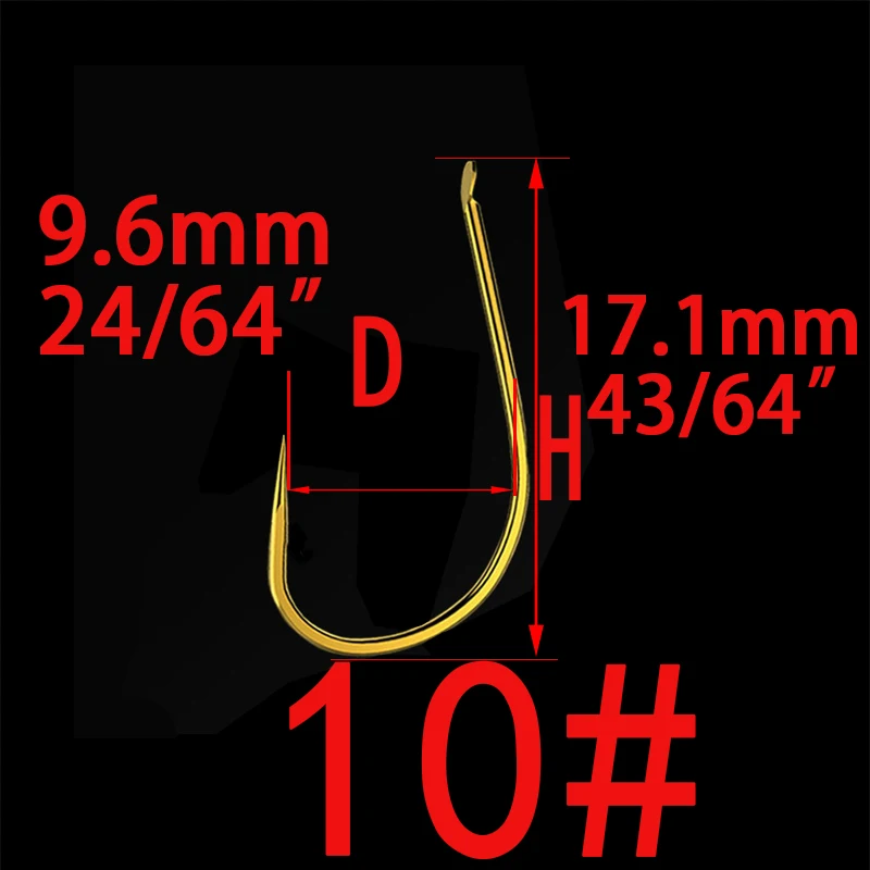 100 шт. Высокоуглеродистая сталь золотой рыболовный крючок Размер 1#2#3#4#5#6#7#8#9#10#11#12# рыболовные крючки для ловли карпа - Цвет: Non-barb Hook Size10