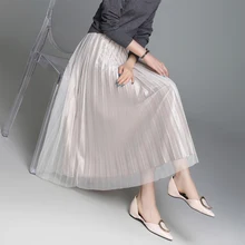 Газовая Женская сетчатая юбка средней длины, Женская длинная юбка на осень и зиму, Золотая Бархатная плиссированная юбка