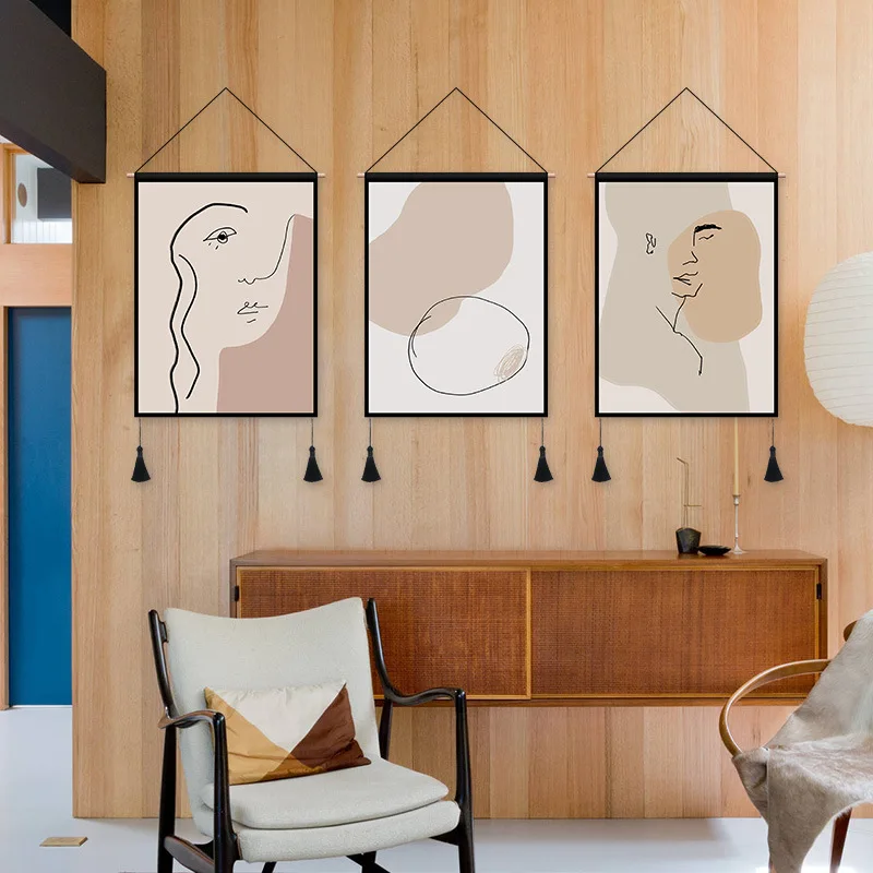 

1pc Abstract Striped Wall Hanging Tassel Tapestry Gold Line Wall Decoration Art Hanging Decoration Printed Background Cloth