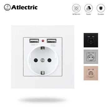 

Atlectric Dual USB Port Wall Charger Adapter Charging 2A Wall Charger Adapter EU Plug Socket Power Outlet Usb Socket