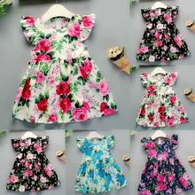 Платье для девочек; Новинка года; летнее платье с цветочным узором для девочек; хлопковое платье принцессы с цветочным рисунком для малышей