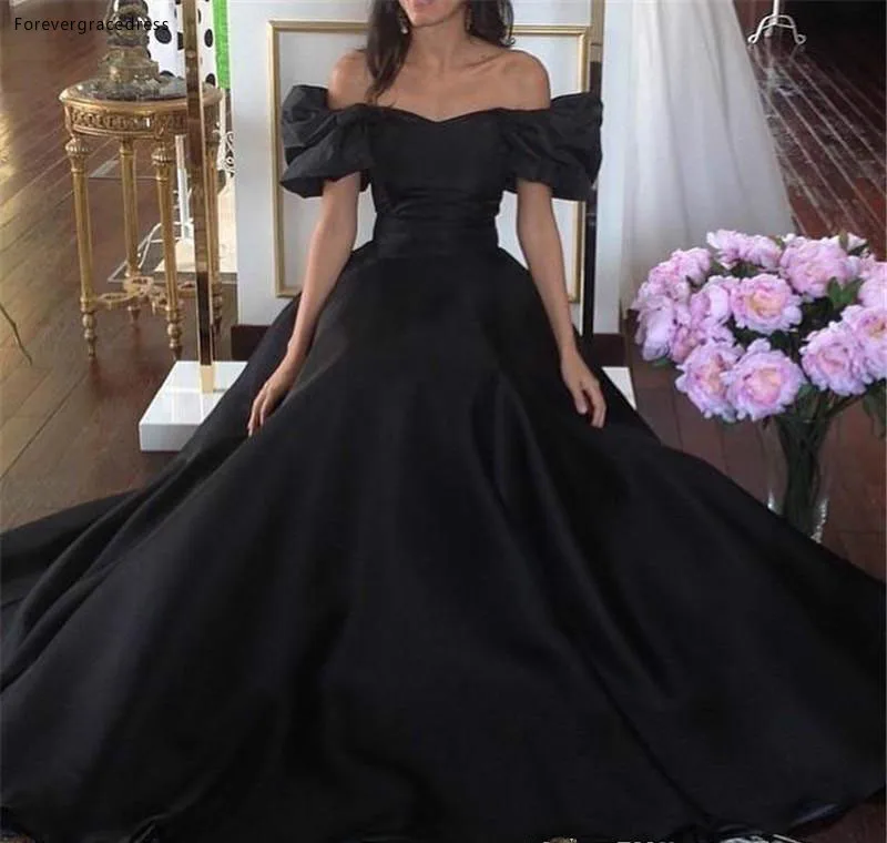 

2019 Cheap Stunning Long Evening Dress Sexy Black With Short Sleeves Formal Holidays Wear Graduation Party Gown Custom Made