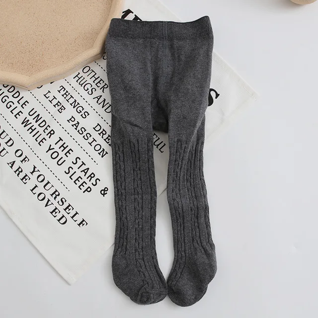 Cute Bowknot Tights for Girls Knitted Cotton Winter Girls Tights High Waist Children Pantyhose Baby Girl Toddler Tights 0-8 Yrs 18 Dark Grey