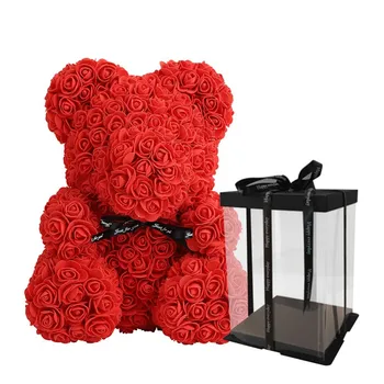 

Drop Shipping Valentine's Day Gift 25cm Red Rose Teddy Bear Rose Flower Artificial Decoration Christmas Women Valentines Gift