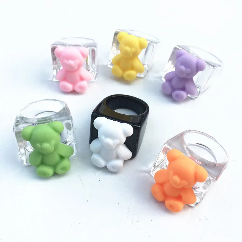 Finger Ring Badminton T Shirt Cute Funny Bear Animal Acrylic Rings For Women Party Jewelry Gift