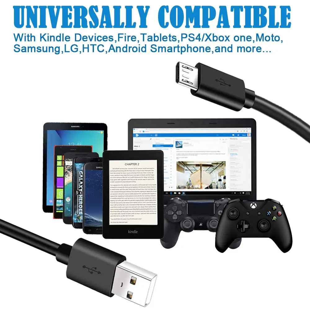 Кабель Micro USB для Samsung,Fire Tablet,Kindle eReaders,TV Stick Mini Quick Charger,PS4, кабель для быстрой зарядки Android для Xbox, 6 футов