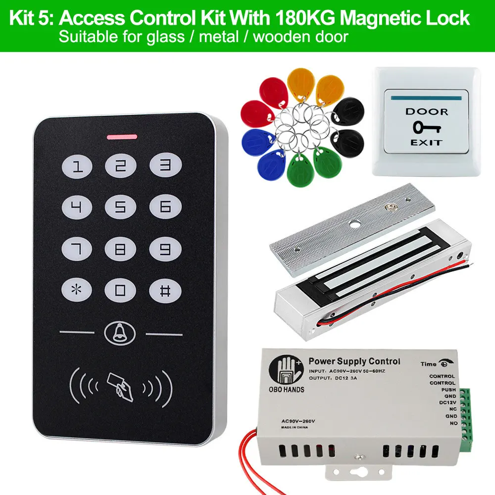 Система контроля допуска к двери комплект RFID Клавиатура контроля доступа+ блок питания+ Электрический магнитный замок болт ударные замки+ 10 шт. ключи - Цвет: Kit5