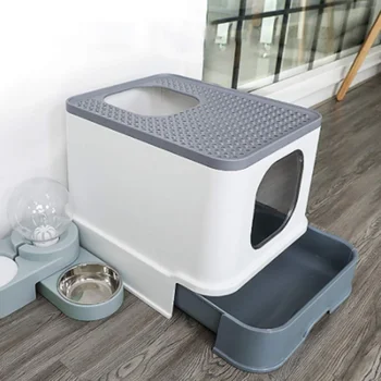 

Cat Litter Box Top Entry Cat Sandbox Large Capacity Toilet Tray Closed Splash Drawer Style Tray Toilet Bedding Training