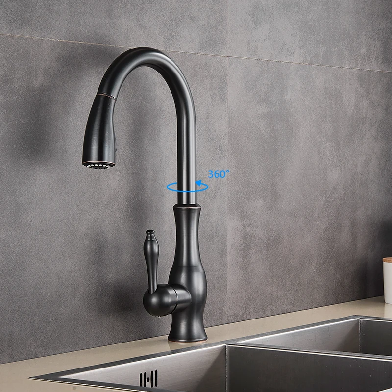  Quyanre Black Kitchen Faucets Pull Out Kitchen Sink Mixer Tap Single Lever Water Mixer Tap Crane Fo - 4000242982271