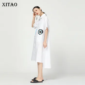 

XITAO France Minority Women Dress Irregular Plus Size Turn down Collar Single-breasted Dresses Personality Streetwear XJ3833