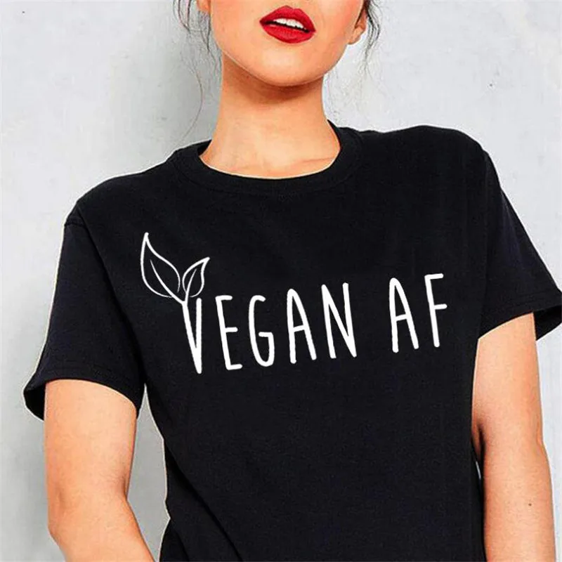 VEGAN Letter Футболка с принтом Для женщин короткий рукав круглым вырезом свободные