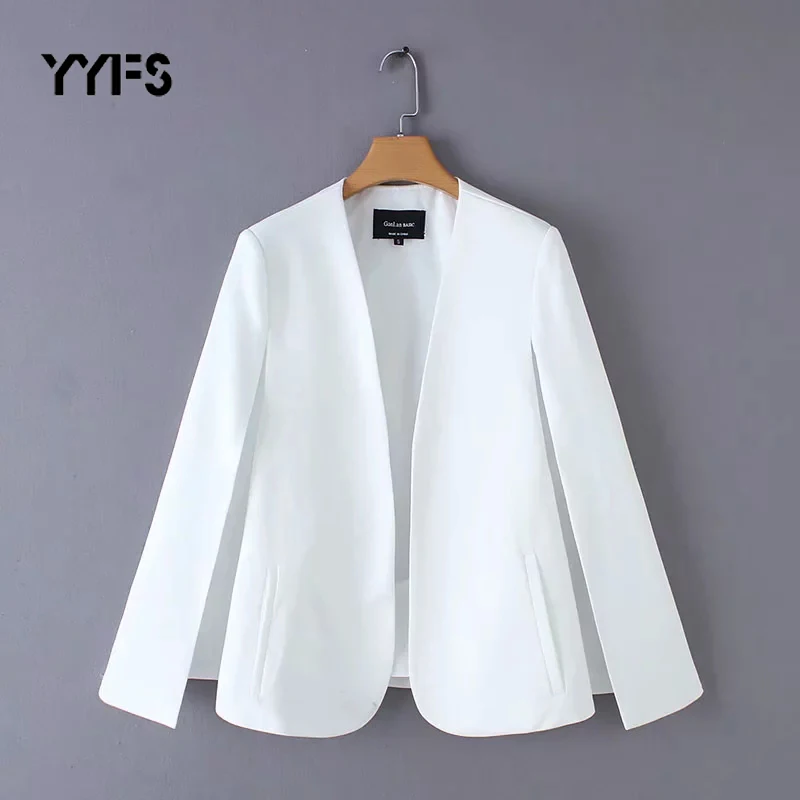 

Cloak Blazers Jacket Women Split Design Casual Suit Coats Lady Fashion Autumn Streetwear Loose Outerwear Tops Bleizer Mujer 2019