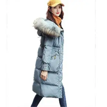 

Women 2019 Winter Large Real Fur Collar Hooded WhiteDuck Down Jacket Female Thicken Warm Puffer Down Jacket Chaqueta Mujer Z17