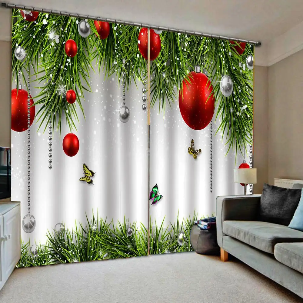 Cortinas navideñas 3D para ventana, tamaño personalizado, opacas de lujo, para  sala de estar|Cortinas| - AliExpress