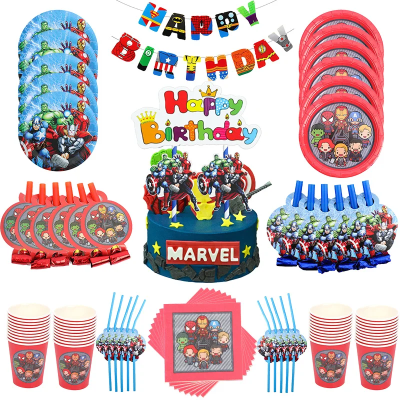 Украшения для дня рождения Marvel воздушный шар одноразовая посуда | Игровые фигурки и трансформеры -1005003814954922