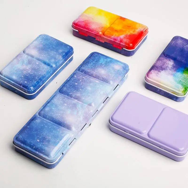 Starry Watercolor/Oil/ Acrylic Paints Tins Box Empty Palette Painting Storage Paint Tray Box with Half Pans For Art Supplies