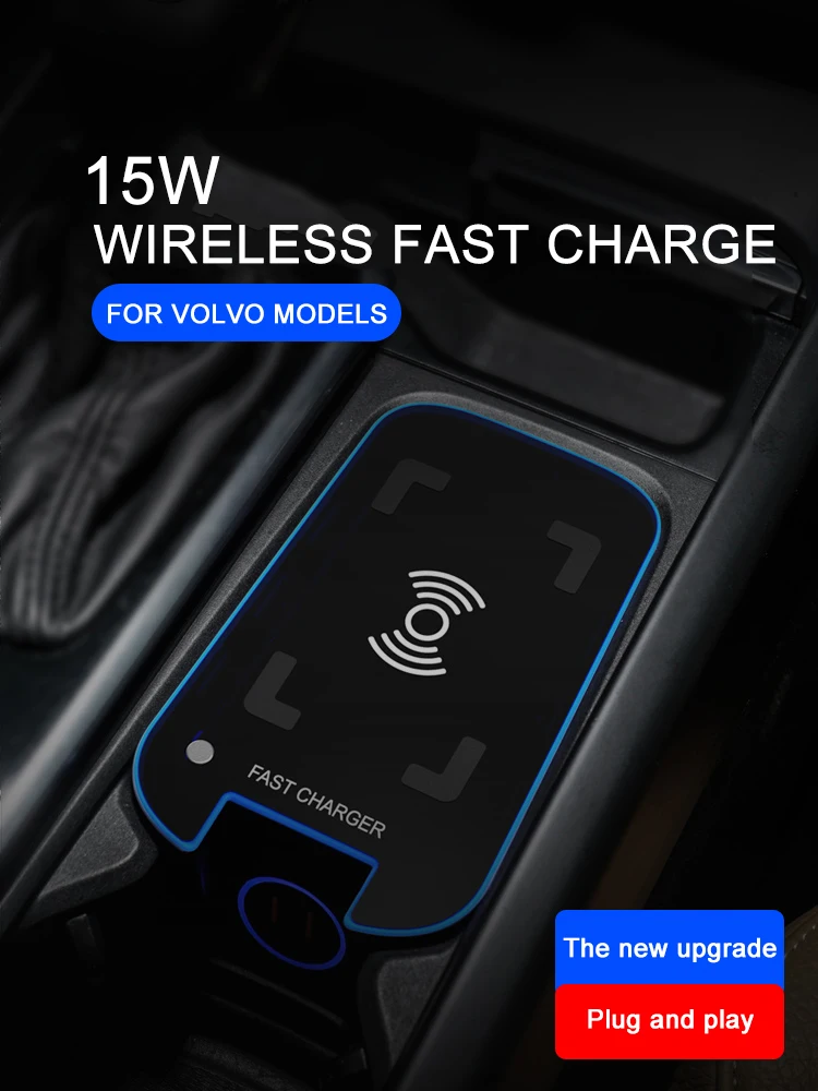 XBERSTAR Wireless Car Charger For Volvo XC60/XC90/S90/S60/V90 (2015-2025) - Fast Charging Pad With USB-C Adapter