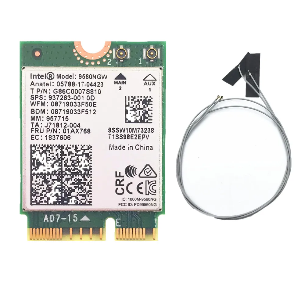 Двухдиапазонный беспроводной AC 9560 для Intel 9560NGW 802.11ac NGFF: CNVI 2,4G/5G 2x2 WiFi карта Bluetooth 5,0+ антенны