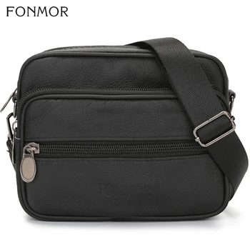 

Fonmor Men Genuine Leather Shoulder Bag Black Fashion Crossbody Messenger Bags For Male Cowhide Waist Pack High Quality Hot Sale