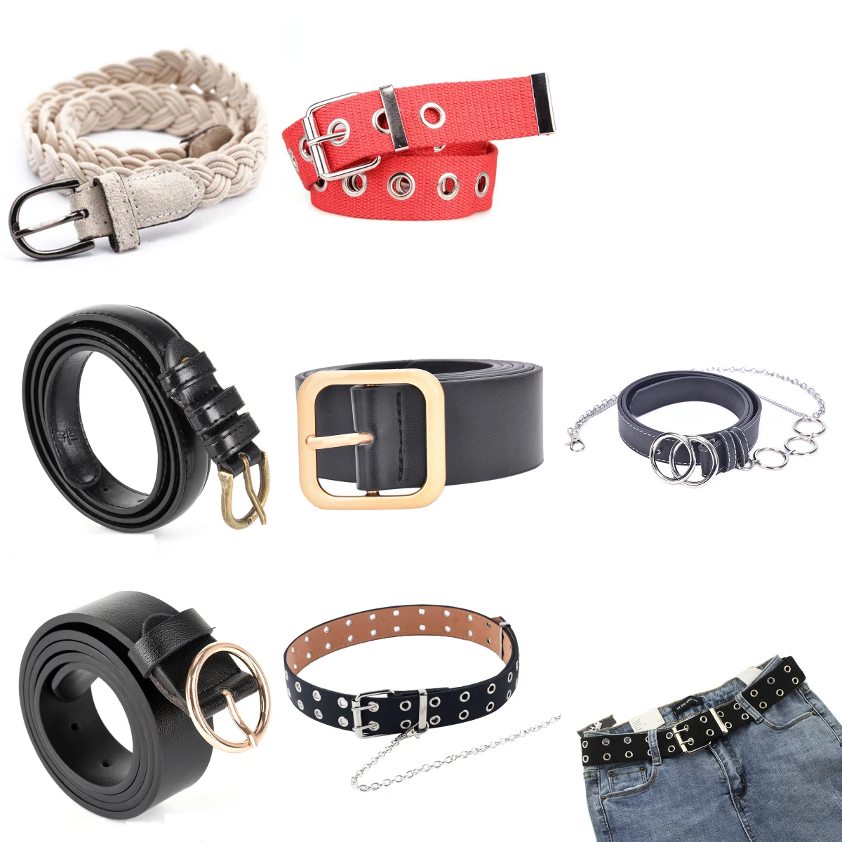 

Fashion Circle Pin Buckles Belt Woman Deduction Side Gold Buckle Jeans Wild Belts For Students Simple Casual Trousers