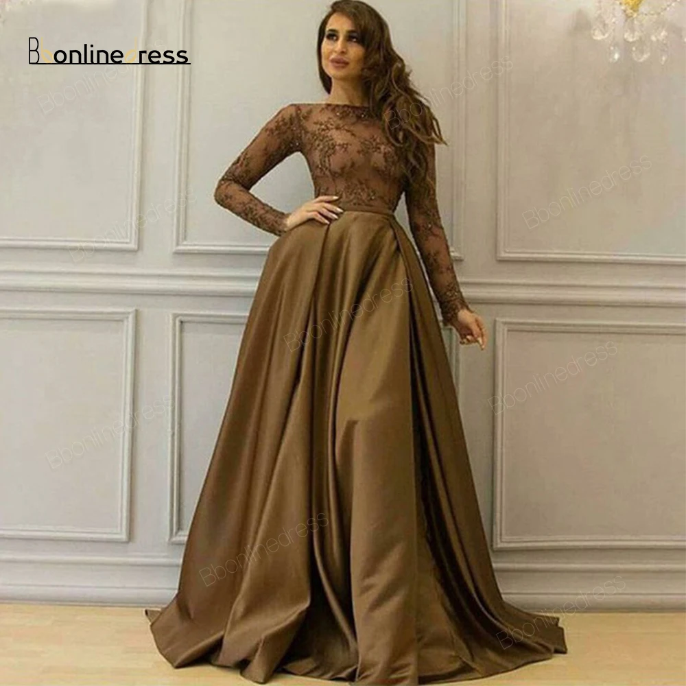 New Arrival High Neck Long sleeve evening dress Dubai Kaftan Evening gowns A-Line Formal dress vestido de noche largo