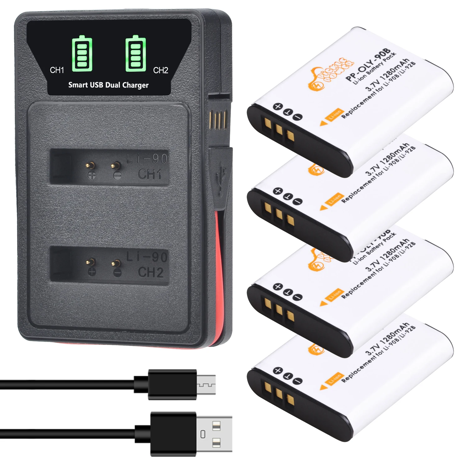 4xLI-90B LI 90B LI-92B Li90B Battery and Dual Charger for Olympus Tough TG-6 TG-5 TG-Tracker SH-1 SH-2 SP-100 IHS TG-1TG-2 | Электроника