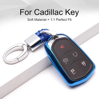 

Car Smart Key Cover Case Soft TPU for Cadillac Escalade SRX CT6 V STS ATS CTS XT5 ELR DTS ESV Key Fob Ring Chain Accessories