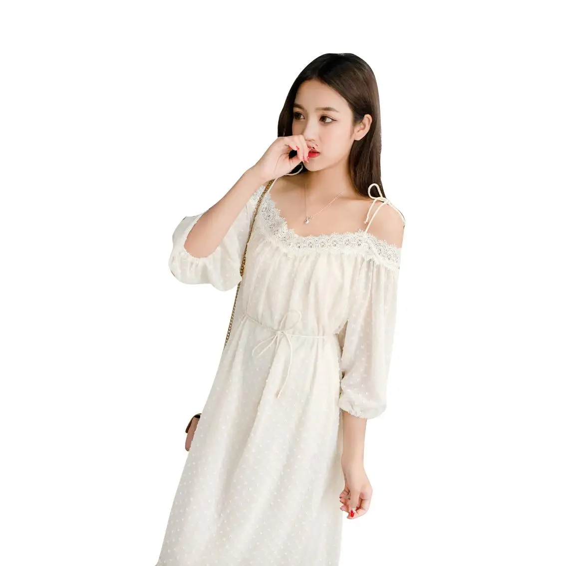 spring and summer fashion maternity shoulderless clothes new pregnant women chiffon patchwork lace dress sweet