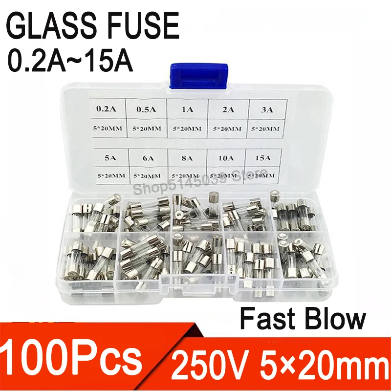 100Pcs/lot 5*20mm Fast Blow Glass Tube Fuse 250V 0.2A 0.5A 1A 2A 3A 5A 6A 8A 10A 15A glass fuse 5×20mm Thermal | Обустройство дома