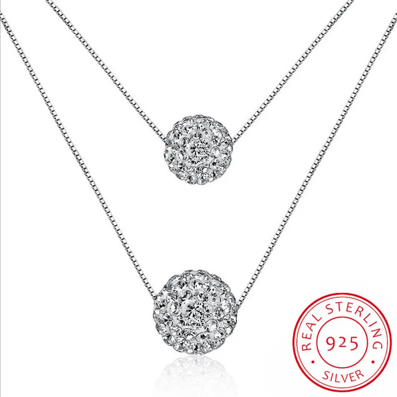 925 Sterling Silver Double Layer Shiny CZ Zirconia Crystal Lucky Ball Pendant Necklace For Women Gift pendant necklace,silver necklace,silver pendant