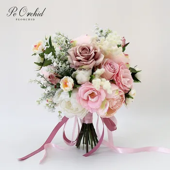 

PEORCHID Romantic Pink Wedding Flower Peony Bridal Bouquet Rose Artificial Bouquet For Brides Decoration flores Damas De Honor