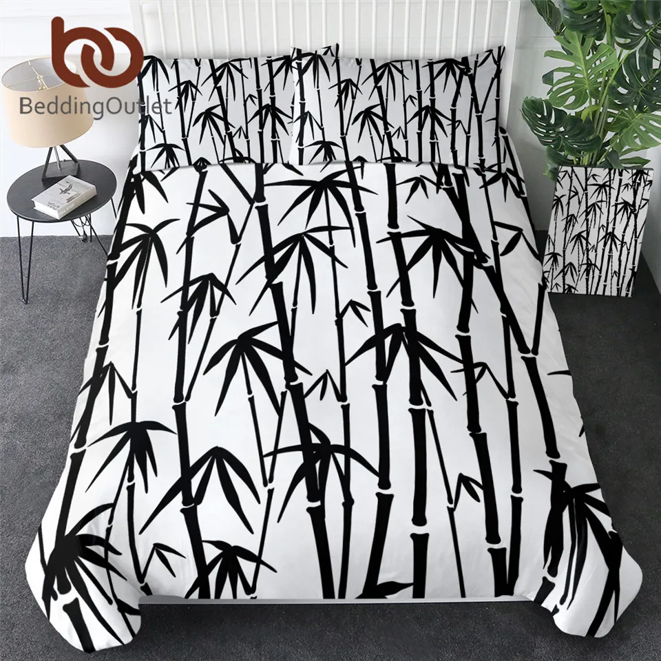 BeddingOutlet Bamboo Bedding Set Leaf Printed Quilt Cover Black and White Bedclothes Bed Stylish Comforter 3-Piece | Дом и сад