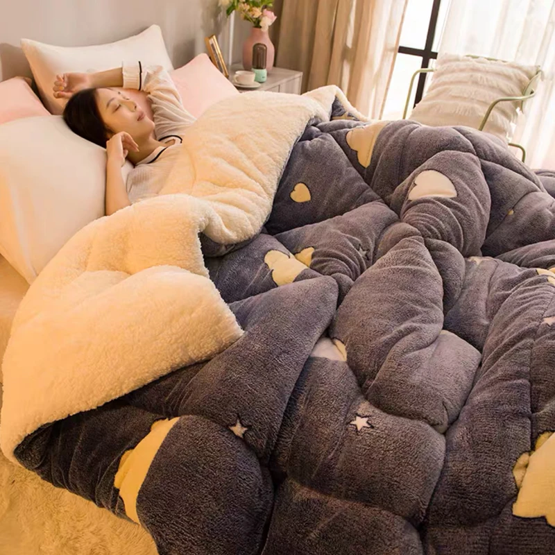 Twin/Queen/King Size patchwork Thick Warm Quilts Duvet home Luxury Printed Flannel Winter Blanket Bedding Comforter quilted bed comforter