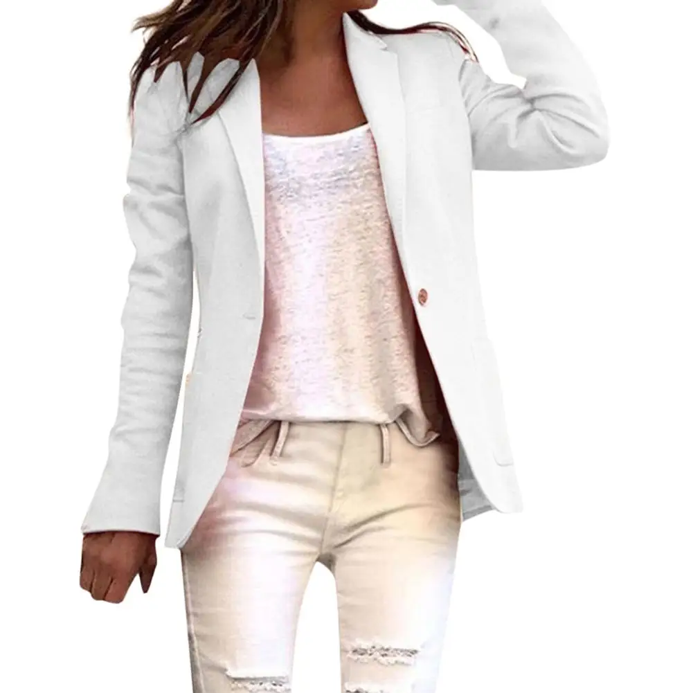 Office Lady Blazer Long Sleeve Solid Color Single Button Suit Jacket Female Basic Coat Pink Blue White Black Autumn | Женская одежда