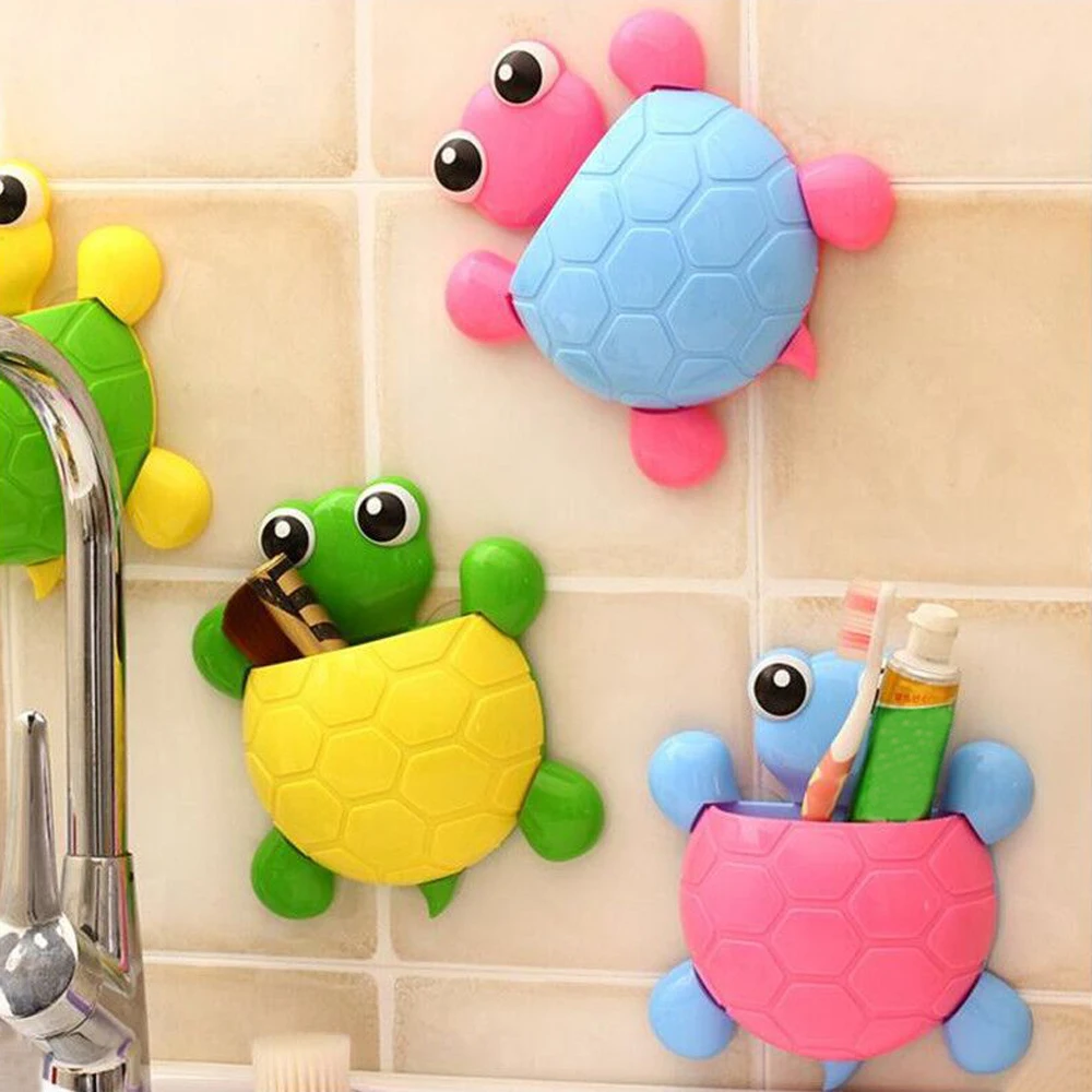 

1PC Tortoise Shaped Toothpaste Rack Cartoon Strong Suction Cup PlasticToothbrush Holder Turtle Shelves Bathroom Accessories