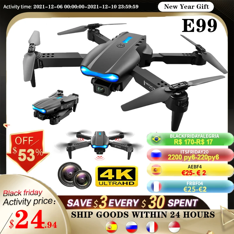 квадрокоптер с камерой E99 Pro 2 Мини WIFI HD 4k Дрон Режим удержания высоты Складной RC