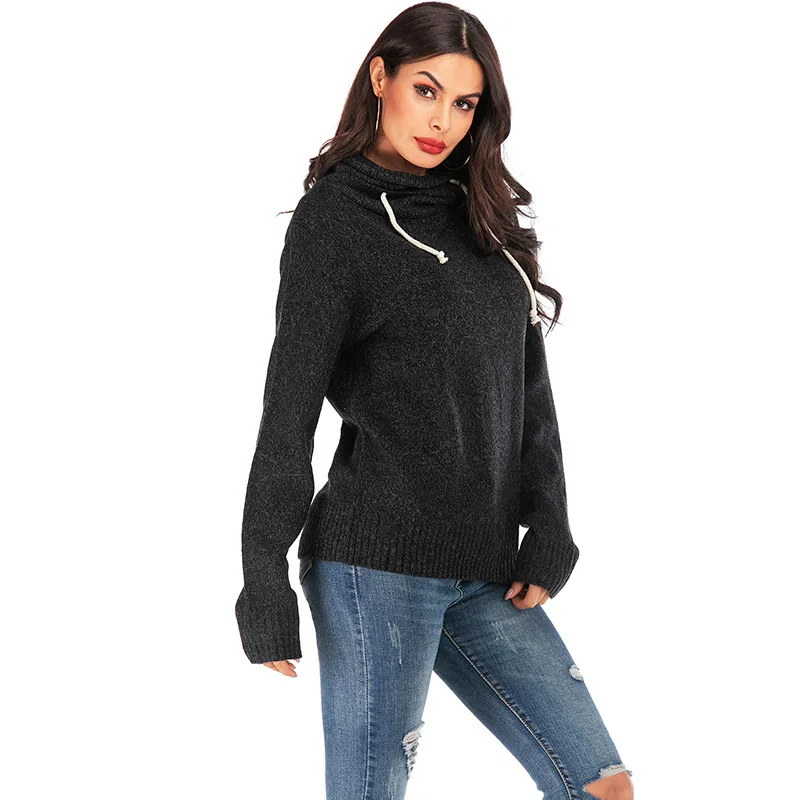 

Knitted Hooded Pullovers Women Sweater 2019 Autumn Winter Fashion Warm Loose Outwear Tops Hot Sale Long Sleeve Female Clothing