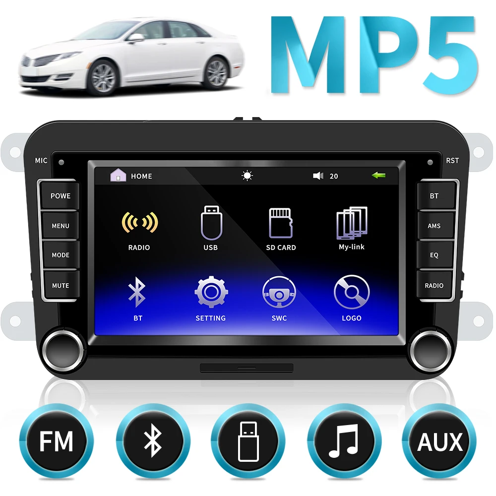 AMPrime Автомобильный мультимедийный плеер авторадио 7 ''автомобильное радио Bluetooth Сенсорный экран MP5 fm-радио Android и IOS зеркальная ссылка для VW