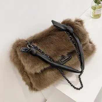 

Faux Fur Quilted Retro Large-Capacity Bag Women's Winter Bag 2020 New Style Fashion All-Match Simple Shoulder Bag Tote Bag