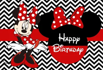 

7x5FT Happy Birthday Prom Party Mickey Minnie Mouse Red Bow Spots Custom Photo Studio Backdrops Backgrounds Vinyl 220cm x 150cm