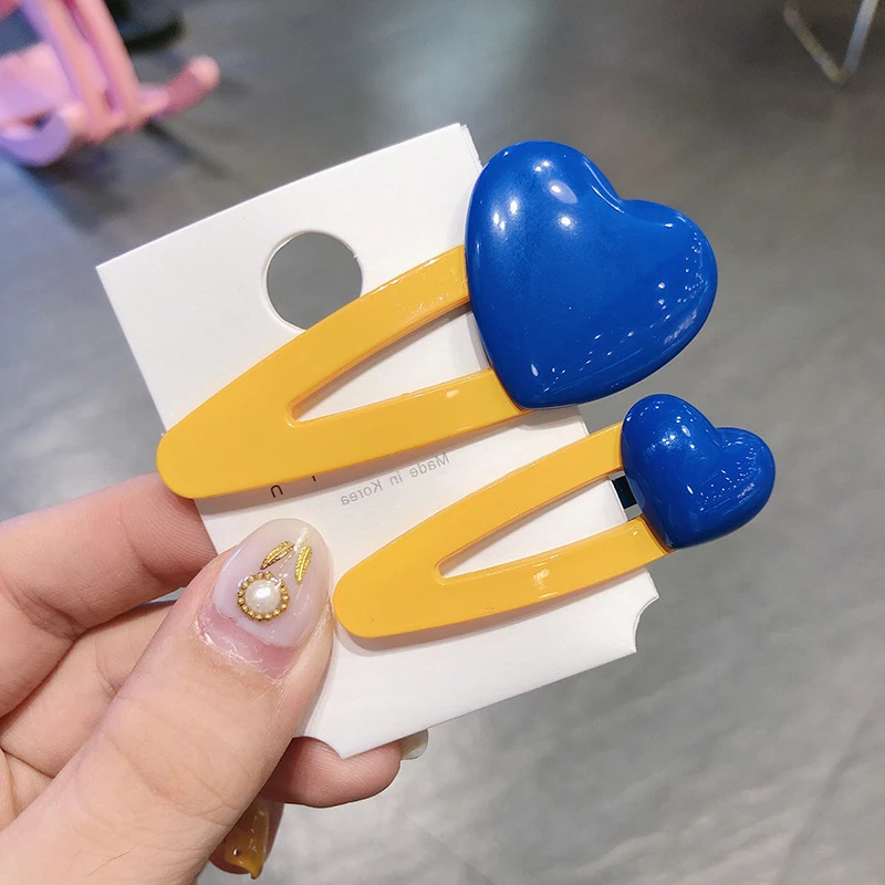

2pcs 2020 new spring Lovely Fashion Hairpin colorful Set Korea Heart Shape Hair Clip for Girls Barrettes Women Hair Accessories