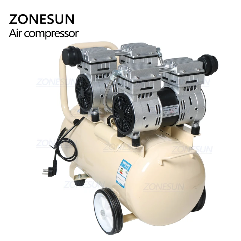 ZONESUN 750 Вт 50л Чистый медный Поршневой Тип безмасляный воздушный компрессор для стоматологической деревообработки Piant переносной воздушный насос