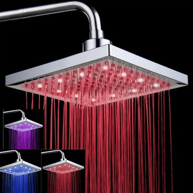 VEHHE Top Rainfall Stainless Steel LED Shower Head 8 Inch Square Bath