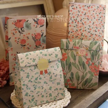 

4pcs/lot Flower Flat Gift Paper Bag Holiday Gift Party Mini Christmas Customer Business Food bBaking Packaging 23*13*8cm