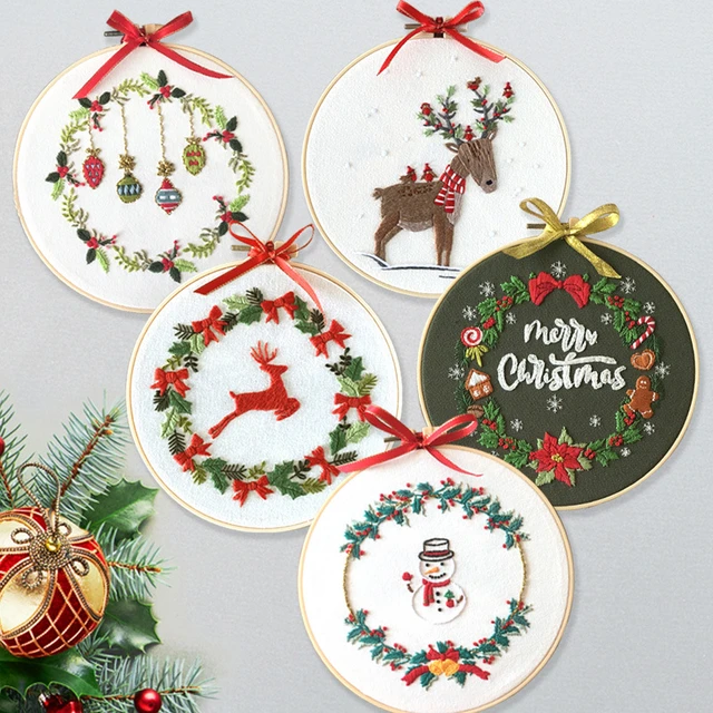 Merry Christmas Bear Embroidery Kit DIY Needlework New Year Celebrations  Needlecraft for Beginner Cross Stitch Artcraft